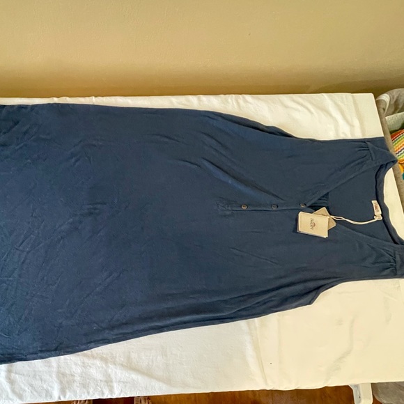 *new* Faherty midi sleeveless blue dress- organic cotton Annie Knit Henley Dre - Picture 2 of 10